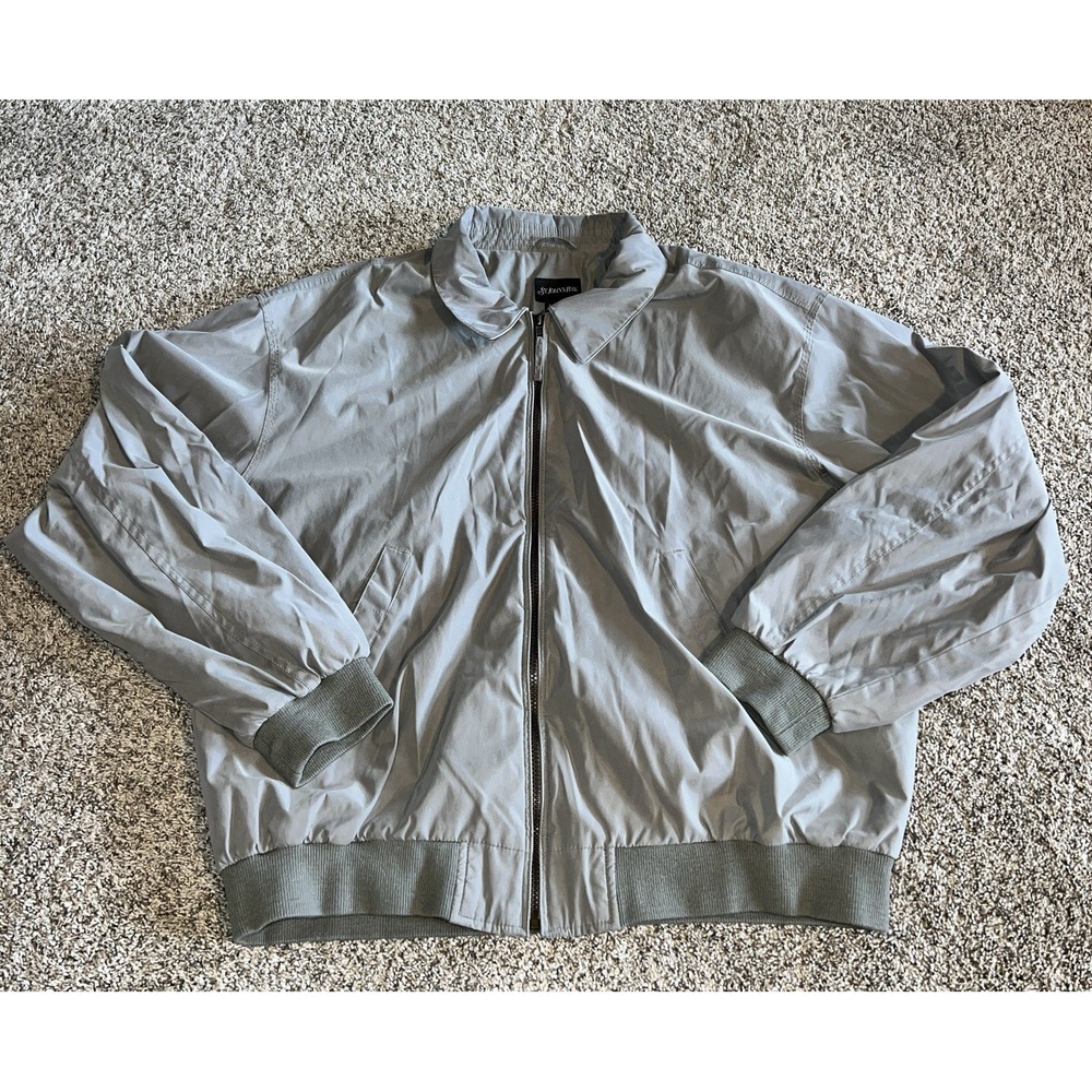 St. John's Bay Gray Bomber Jacket Mens XXL Zip Up Harrington‎ Style Grandpa